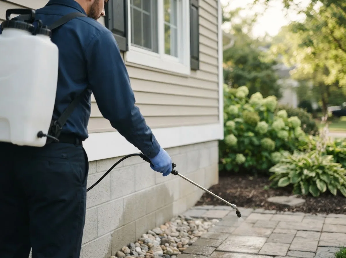 Pest control technician inspecting a home in Sunset, SC